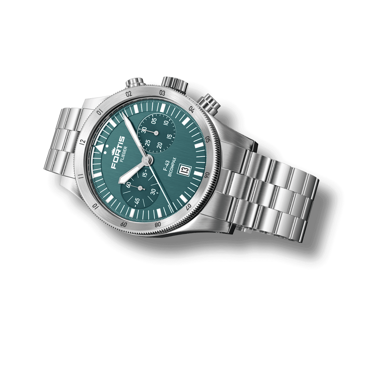 Flieger F-43 Bicompax Petrol / Block Bracelet
