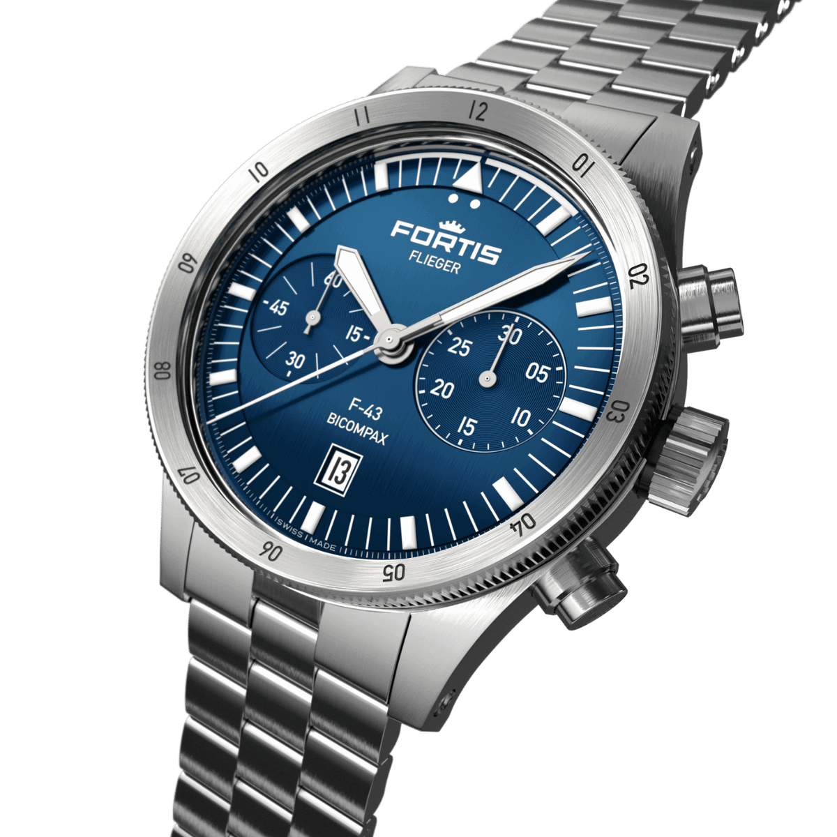 Flieger F-43 Bicompax Liberty Blue / Block Bracelet